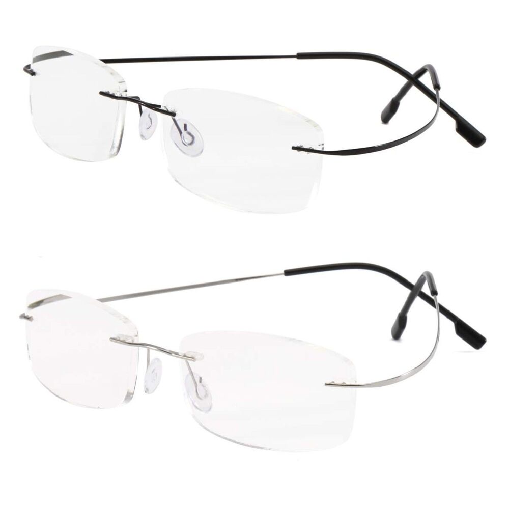 Set of 2 Rimless reading glasses titanium metal ultra light Unisex Readers +1.25